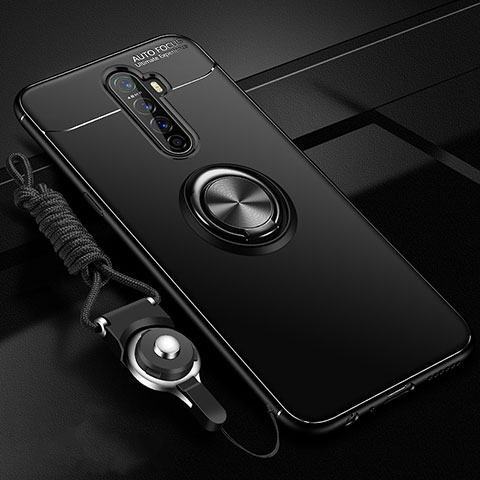 Realme X2 Pro用極薄ソフトケース シリコンケース 耐衝撃 全面保護 アンド指輪 マグネット式 バンパー Realme ブラック
