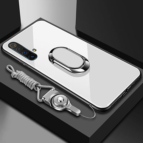 Realme X3 SuperZoom用ハイブリットバンパーケース プラスチック 鏡面 カバー アンド指輪 マグネット式 Realme ホワイト