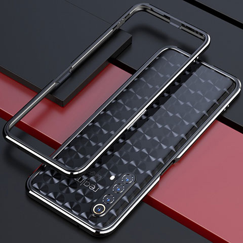 Realme X50 5G用ケース 高級感 手触り良い アルミメタル 製の金属製 バンパー カバー Realme シルバー・ブラック