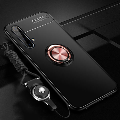 Realme X50 5G用極薄ソフトケース シリコンケース 耐衝撃 全面保護 アンド指輪 マグネット式 バンパー Realme ゴールド・ブラック