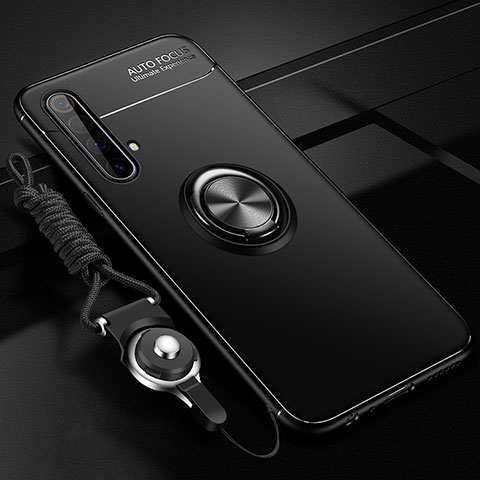 Realme X50 5G用極薄ソフトケース シリコンケース 耐衝撃 全面保護 アンド指輪 マグネット式 バンパー Realme ブラック
