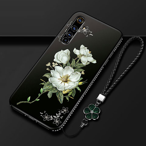 Realme X50 Pro 5G用シリコンケース ソフトタッチラバー 花 カバー Realme ホワイト