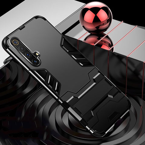 Realme X50m 5G用ハイブリットバンパーケース スタンド プラスチック 兼シリコーン カバー Realme ブラック