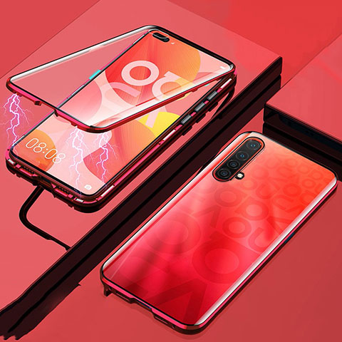 Realme X50m 5G用ケース 高級感 手触り良い アルミメタル 製の金属製 360度 フルカバーバンパー 鏡面 カバー Realme レッド