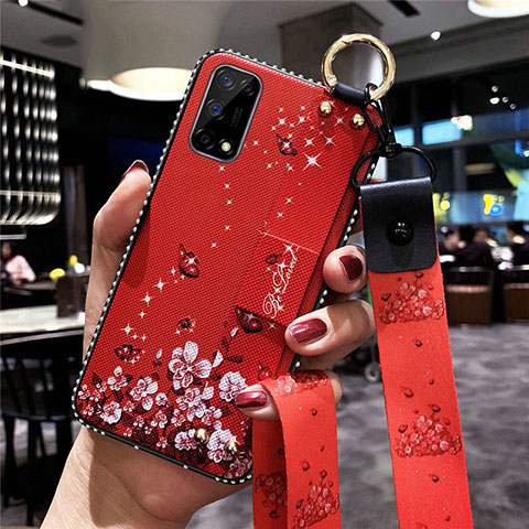 Realme X7 5G用シリコンケース ソフトタッチラバー 花 カバー Realme レッド