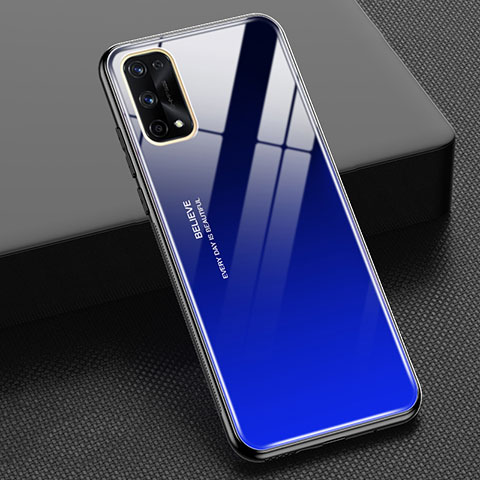 Realme X7 5G用ハイブリットバンパーケース プラスチック 鏡面 虹 グラデーション 勾配色 カバー Realme ネイビー
