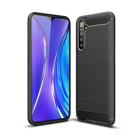 Realme XT用シリコンケース ソフトタッチラバー ライン カバー S01 Realme ブラック