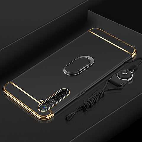 Realme XT用ケース 高級感 手触り良い メタル兼プラスチック バンパー アンド指輪 A01 Realme ブラック
