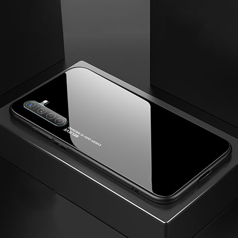 Realme XT用ハイブリットバンパーケース プラスチック 鏡面 虹 グラデーション 勾配色 カバー Realme ブラック