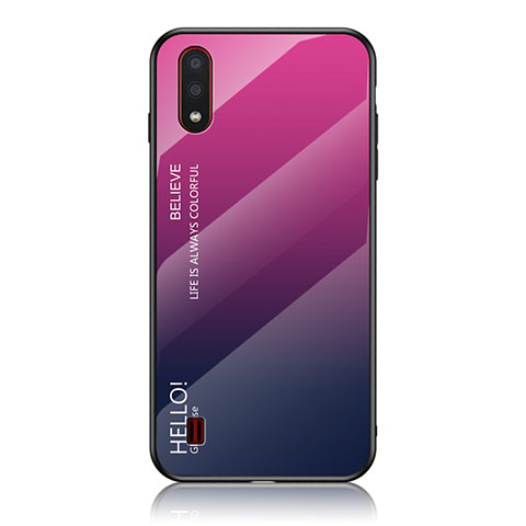 Samsung Galaxy A01 SM-A015用ハイブリットバンパーケース プラスチック 鏡面 虹 グラデーション 勾配色 カバー M01 サムスン ローズレッド