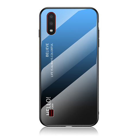 Samsung Galaxy A01 SM-A015用ハイブリットバンパーケース プラスチック 鏡面 虹 グラデーション 勾配色 カバー M01 サムスン ネイビー