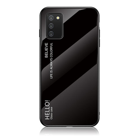 Samsung Galaxy A02s用ハイブリットバンパーケース プラスチック 鏡面 虹 グラデーション 勾配色 カバー LS1 サムスン ブラック