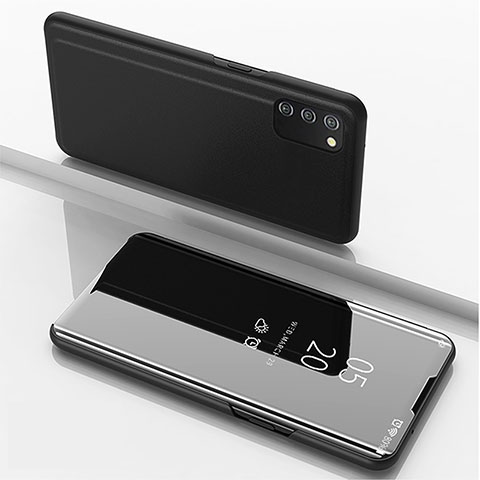 Samsung Galaxy A02s用手帳型 レザーケース スタンド 鏡面 カバー サムスン ブラック