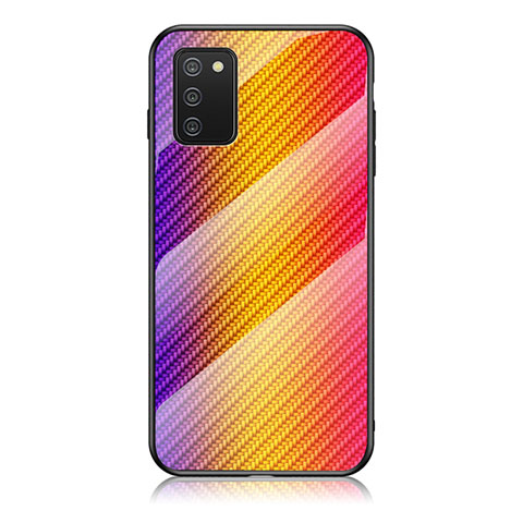Samsung Galaxy A03s用ハイブリットバンパーケース プラスチック 鏡面 虹 グラデーション 勾配色 カバー LS2 サムスン オレンジ
