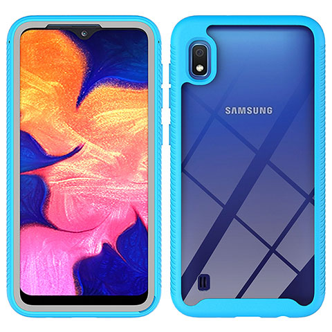 Samsung Galaxy A10用360度 フルカバー ハイブリットバンパーケース クリア透明 プラスチック カバー ZJ1 サムスン ブルー