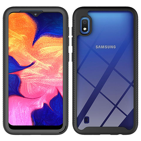 Samsung Galaxy A10用360度 フルカバー ハイブリットバンパーケース クリア透明 プラスチック カバー ZJ1 サムスン ブラック