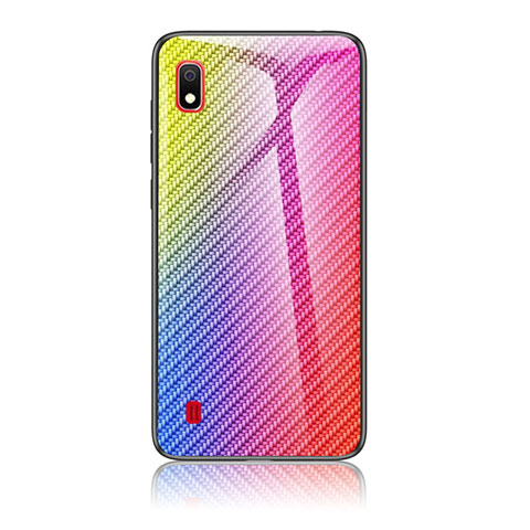 Samsung Galaxy A10用ハイブリットバンパーケース プラスチック 鏡面 虹 グラデーション 勾配色 カバー LS2 サムスン ピンク