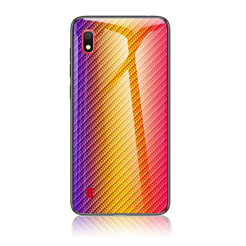Samsung Galaxy A10用ハイブリットバンパーケース プラスチック 鏡面 虹 グラデーション 勾配色 カバー LS2 サムスン オレンジ