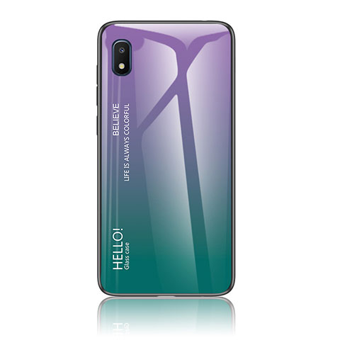 Samsung Galaxy A10e用ハイブリットバンパーケース プラスチック 鏡面 虹 グラデーション 勾配色 カバー LS1 サムスン マルチカラー