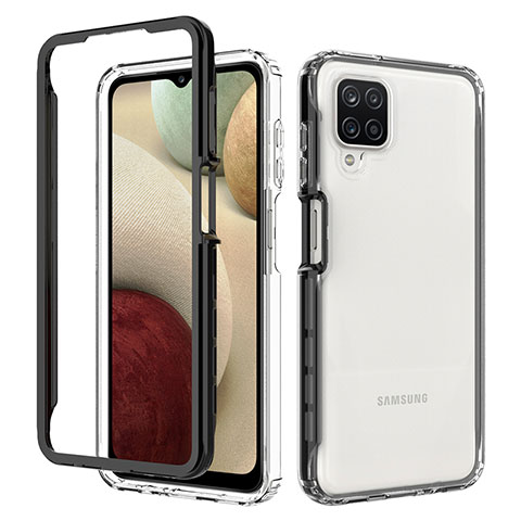Samsung Galaxy A12 5G用360度 フルカバー ハイブリットバンパーケース クリア透明 プラスチック カバー JX1 サムスン ブラック