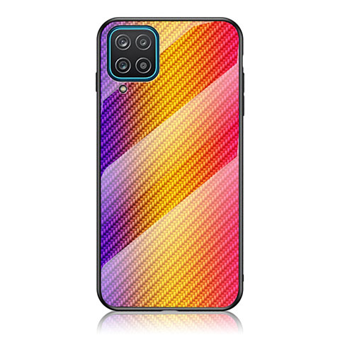 Samsung Galaxy A12用ハイブリットバンパーケース プラスチック 鏡面 虹 グラデーション 勾配色 カバー LS2 サムスン オレンジ