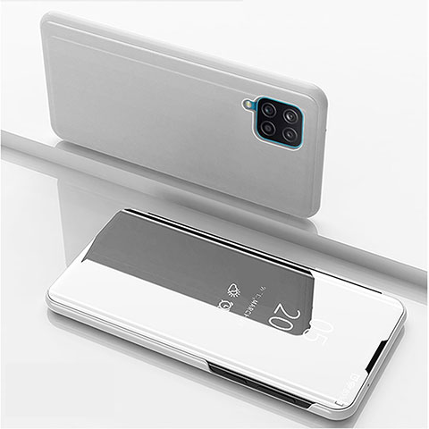 Samsung Galaxy A12 Nacho用手帳型 レザーケース スタンド 鏡面 カバー ZL1 サムスン シルバー