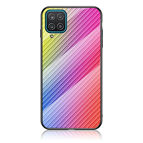 Samsung Galaxy A12 Nacho用ハイブリットバンパーケース プラスチック 鏡面 虹 グラデーション 勾配色 カバー LS2 サムスン ピンク