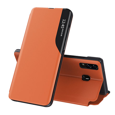 Samsung Galaxy A20用手帳型 レザーケース スタンド カバー QH1 サムスン オレンジ