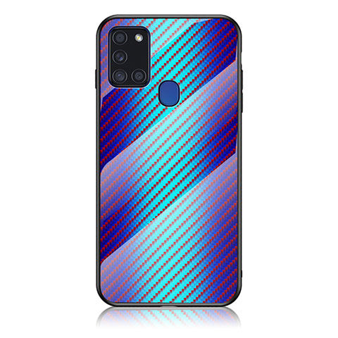 Samsung Galaxy A21s用ハイブリットバンパーケース プラスチック 鏡面 虹 グラデーション 勾配色 カバー LS2 サムスン ネイビー