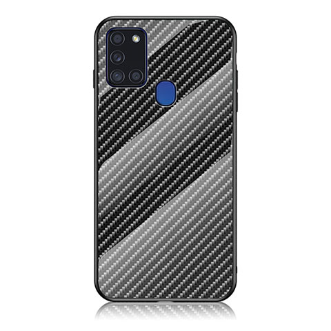 Samsung Galaxy A21s用ハイブリットバンパーケース プラスチック 鏡面 虹 グラデーション 勾配色 カバー LS2 サムスン ブラック