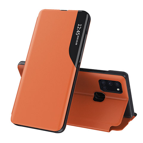 Samsung Galaxy A21s用手帳型 レザーケース スタンド カバー QH1 サムスン オレンジ