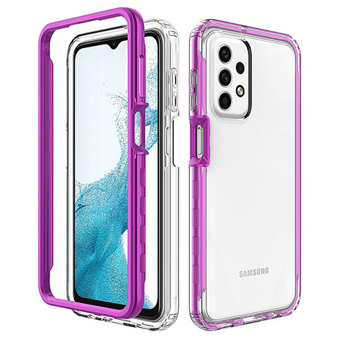 Samsung Galaxy A23 5G用360度 フルカバー ハイブリットバンパーケース クリア透明 プラスチック カバー JX2 サムスン パープル