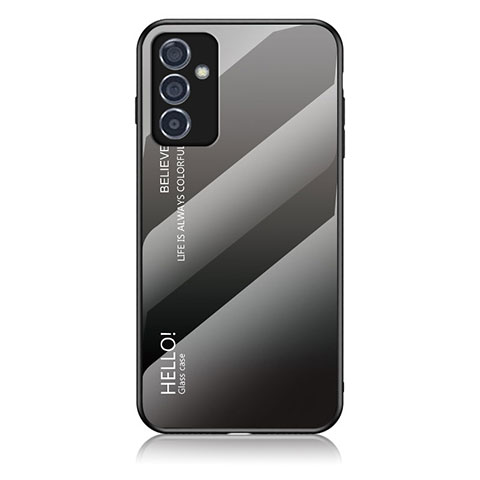 Samsung Galaxy A25 5G用ハイブリットバンパーケース プラスチック 鏡面 虹 グラデーション 勾配色 カバー LS1 サムスン ダークグレー
