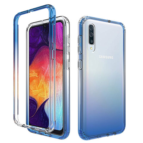 Samsung Galaxy A30S用前面と背面 360度 フルカバー 極薄ソフトケース シリコンケース 耐衝撃 全面保護 バンパー 勾配色 透明 サムスン ネイビー