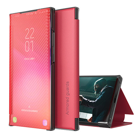 Samsung Galaxy A42 5G用手帳型 レザーケース スタンド カバー ZL1 サムスン レッド