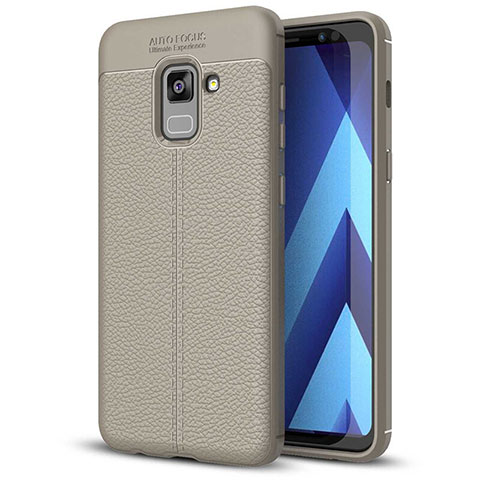 Samsung Galaxy A5 (2018) A530F用シリコンケース ソフトタッチラバー レザー柄 サムスン グレー