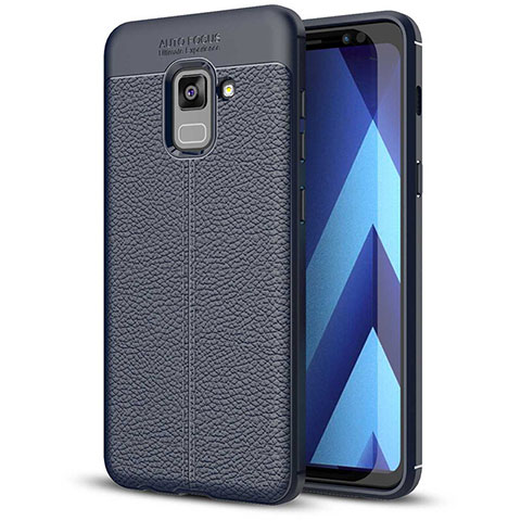 Samsung Galaxy A5 (2018) A530F用シリコンケース ソフトタッチラバー レザー柄 サムスン ネイビー