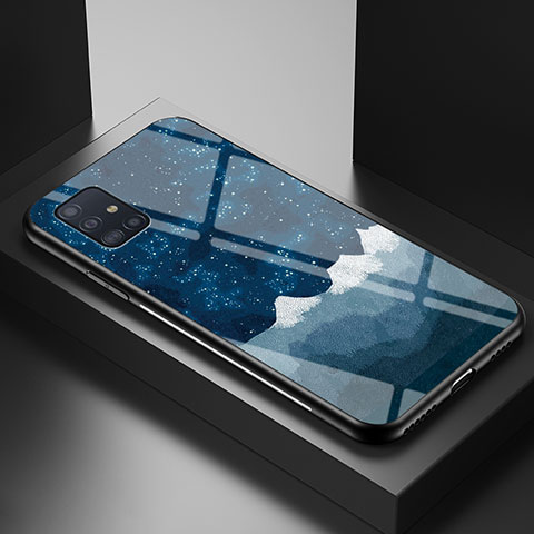 Samsung Galaxy A51 4G用ハイブリットバンパーケース プラスチック パターン 鏡面 カバー LS1 サムスン ネイビー