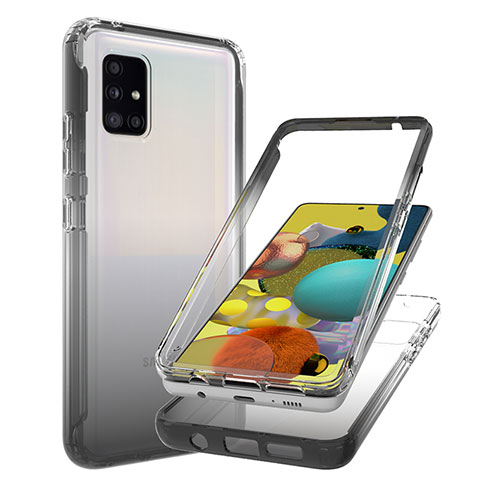 Samsung Galaxy A51 4G用前面と背面 360度 フルカバー 極薄ソフトケース シリコンケース 耐衝撃 全面保護 バンパー 勾配色 透明 JX1 サムスン ブラック