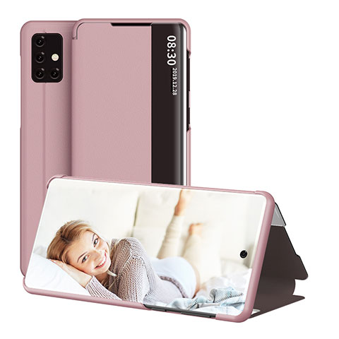 Samsung Galaxy A51 5G用手帳型 レザーケース スタンド カバー ZL2 サムスン ローズゴールド