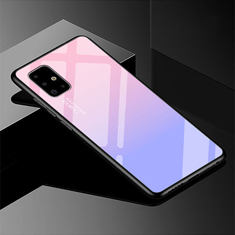 Samsung Galaxy A51 5G用ハイブリットバンパーケース プラスチック 鏡面 虹 グラデーション 勾配色 カバー サムスン ピンク