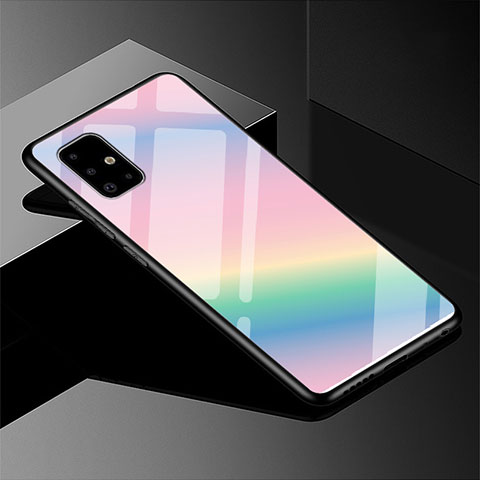 Samsung Galaxy A51 5G用ハイブリットバンパーケース プラスチック 鏡面 虹 グラデーション 勾配色 カバー サムスン カラフル