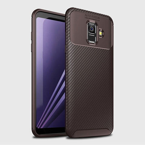 Samsung Galaxy A6 (2018) Dual SIM用シリコンケース ソフトタッチラバー ツイル カバー サムスン ブラウン