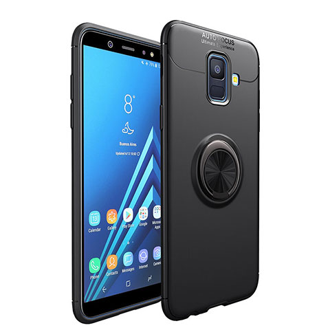 Samsung Galaxy A6 (2018) Dual SIM用極薄ソフトケース シリコンケース 耐衝撃 全面保護 アンド指輪 マグネット式 サムスン ブラック