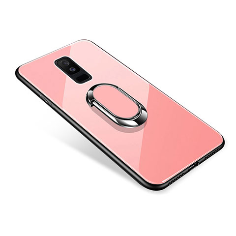 Samsung Galaxy A6 Plus (2018)用ハイブリットバンパーケース プラスチック 鏡面 カバー アンド指輪 サムスン ローズゴールド