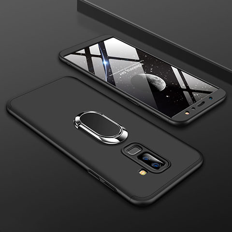Samsung Galaxy A6 Plus (2018)用ハードケース プラスチック 質感もマット 前面と背面 360度 フルカバー アンド指輪 サムスン ブラック