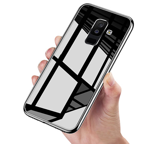 Samsung Galaxy A6 Plus (2018)用360度 フルカバーハイブリットバンパーケース クリア透明 プラスチック 鏡面 サムスン ブラック