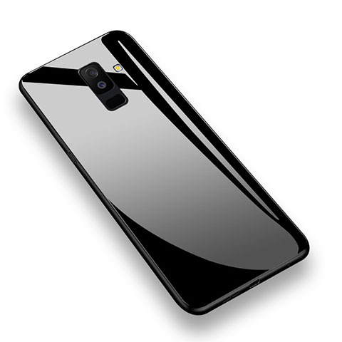 Samsung Galaxy A6 Plus (2018)用360度 フルカバーハイブリットバンパーケース クリア透明 プラスチック 鏡面 T02 サムスン ブラック