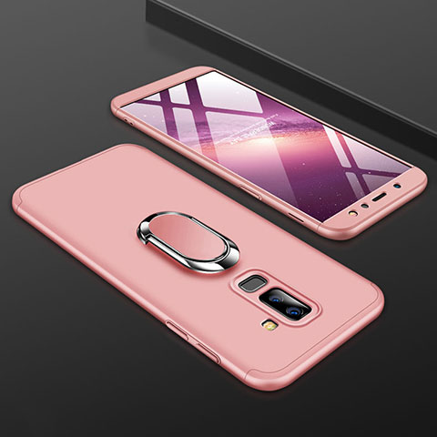 Samsung Galaxy A6 Plus用ハードケース プラスチック 質感もマット 前面と背面 360度 フルカバー アンド指輪 サムスン ピンク