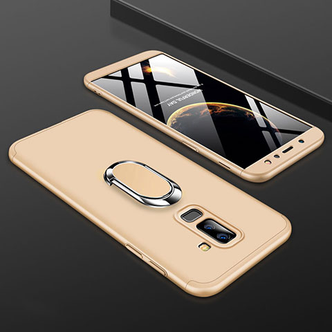 Samsung Galaxy A6 Plus用ハードケース プラスチック 質感もマット 前面と背面 360度 フルカバー アンド指輪 サムスン ゴールド